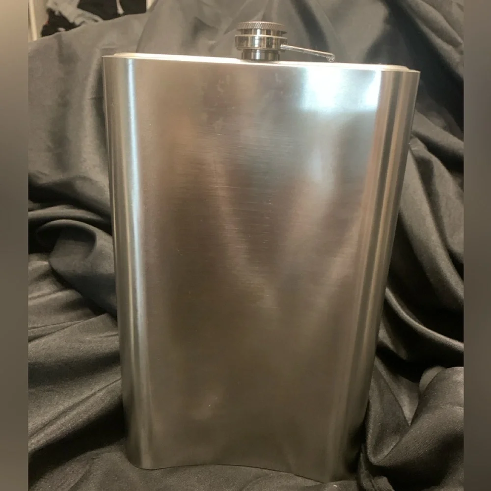 Jumbo 10.5”X 7” Metal Silver Tone Flask, Stainless Steel, 64oz, NWOT